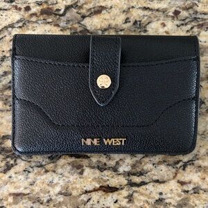 Nine West Black leather Wallet with Gold Details w/ extra sleeve for cards